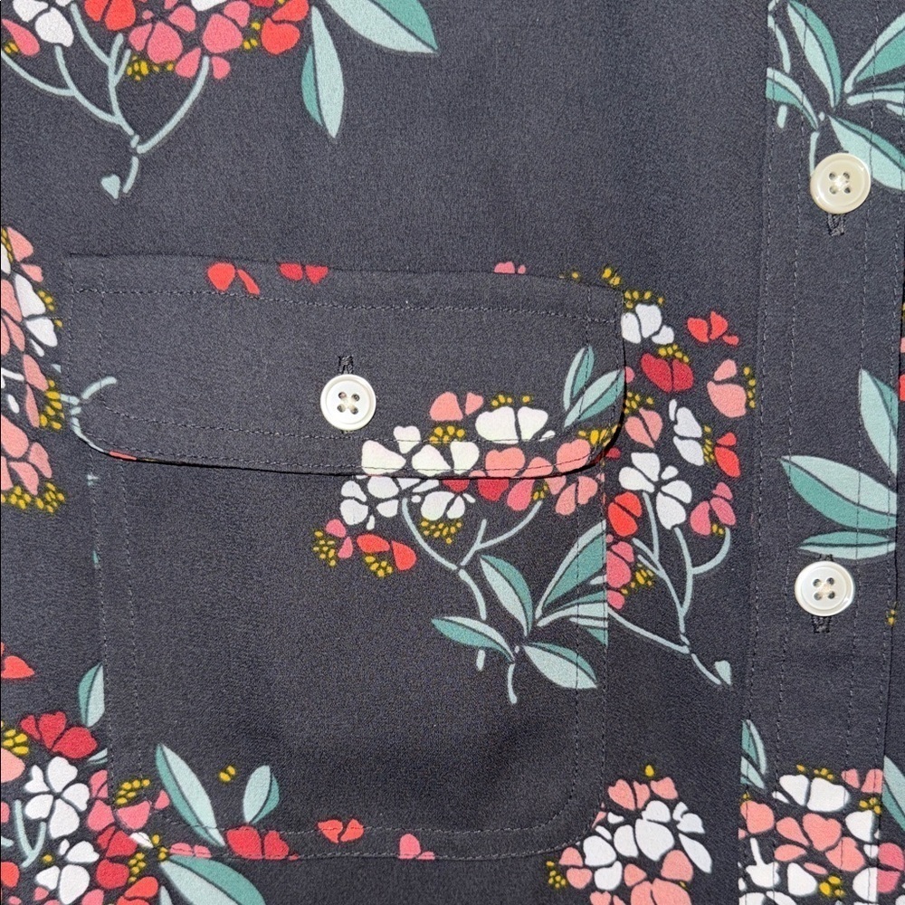 LOFT Black Floral Button-Front Blouse with Red and Pink Blooms - Picture 5 of 8